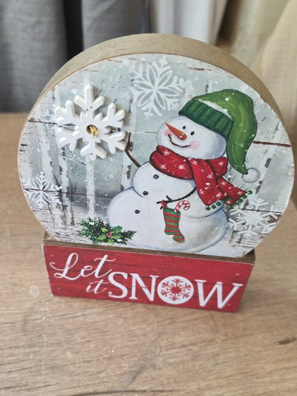 Festive Snowman Tabletop Sign - Green & Red
